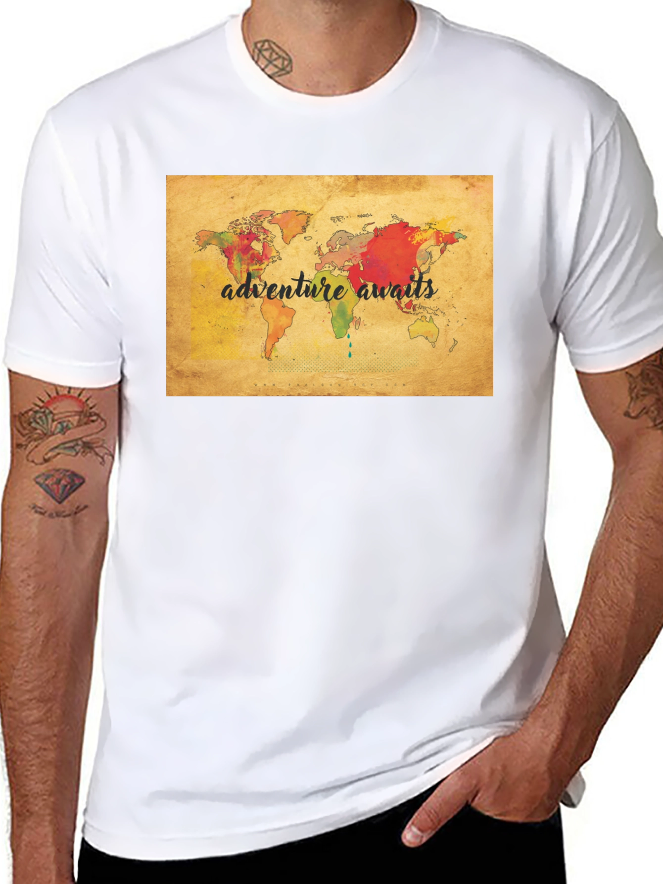 Adventure Awaits World Map Graphic Tee - Black