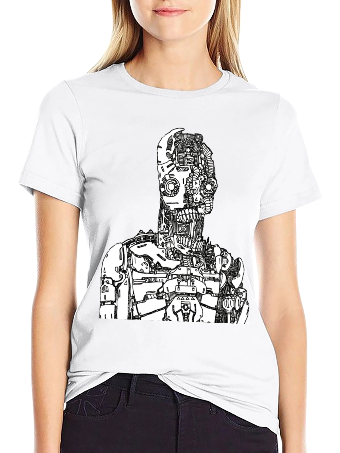 Black Robot Graphic Print Tee