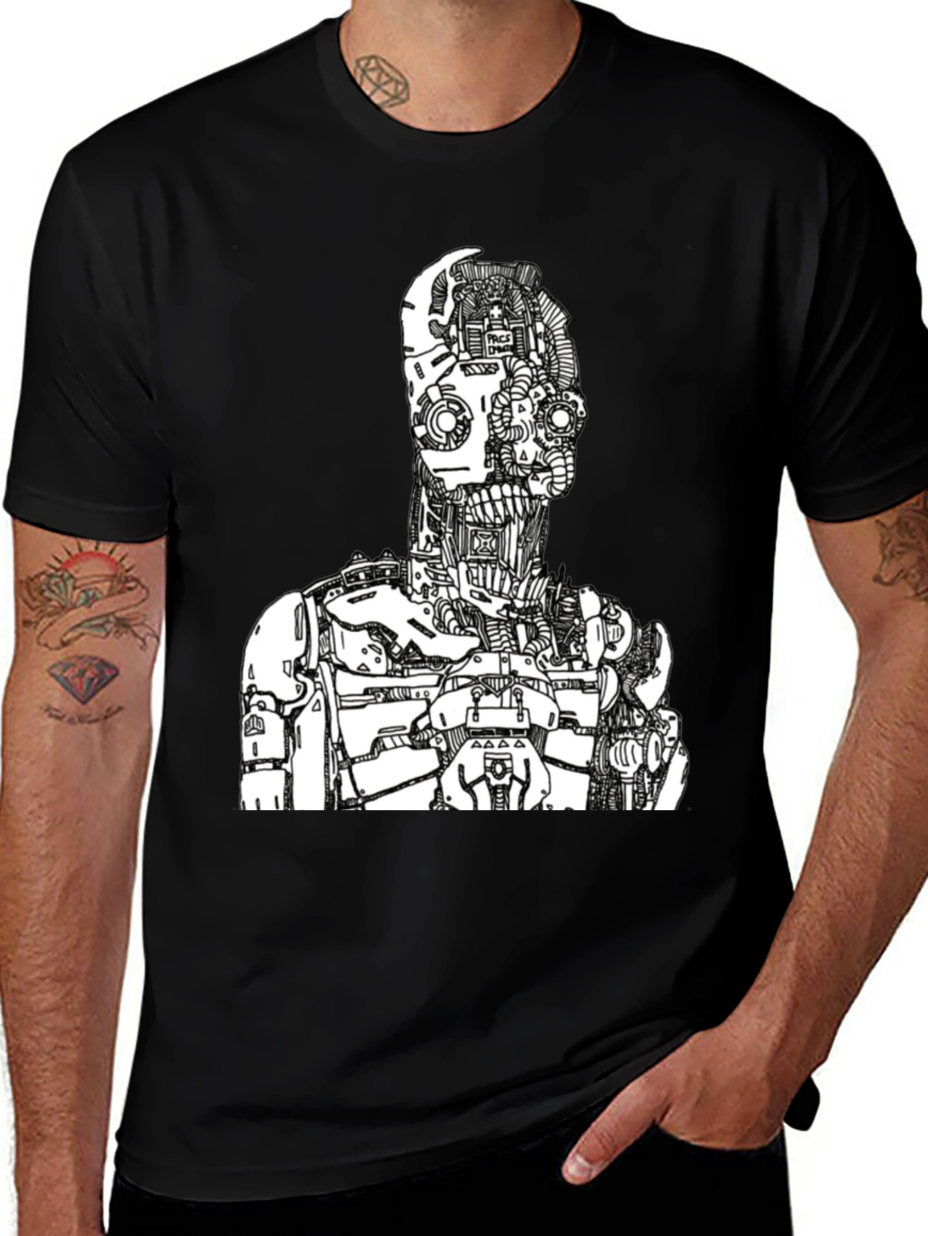 Black Robot Graphic Print Tee
