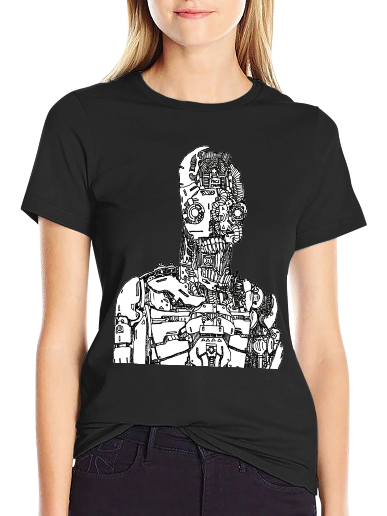 Black Robot Graphic Print Tee