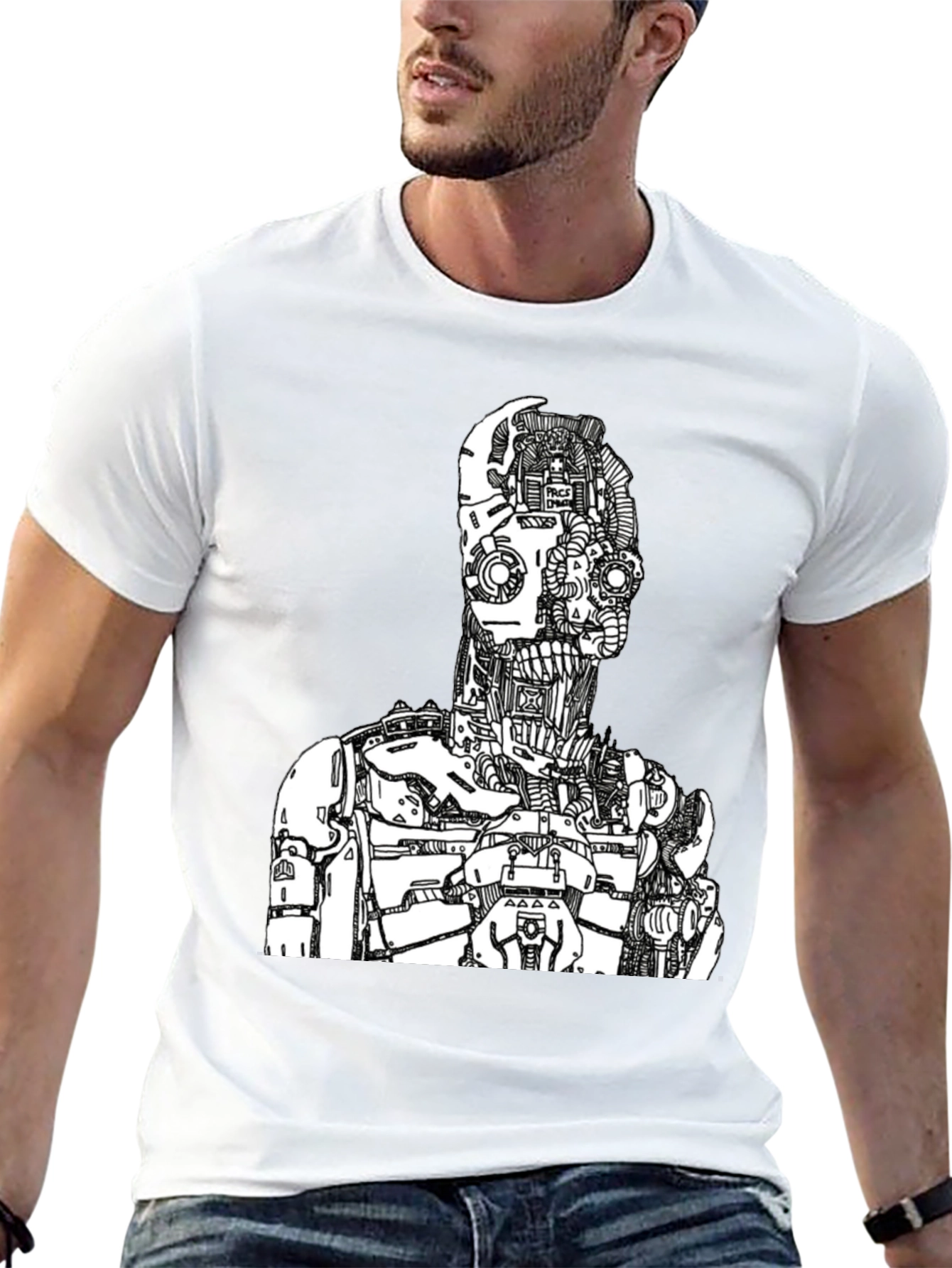 Black Robot Graphic Print Tee