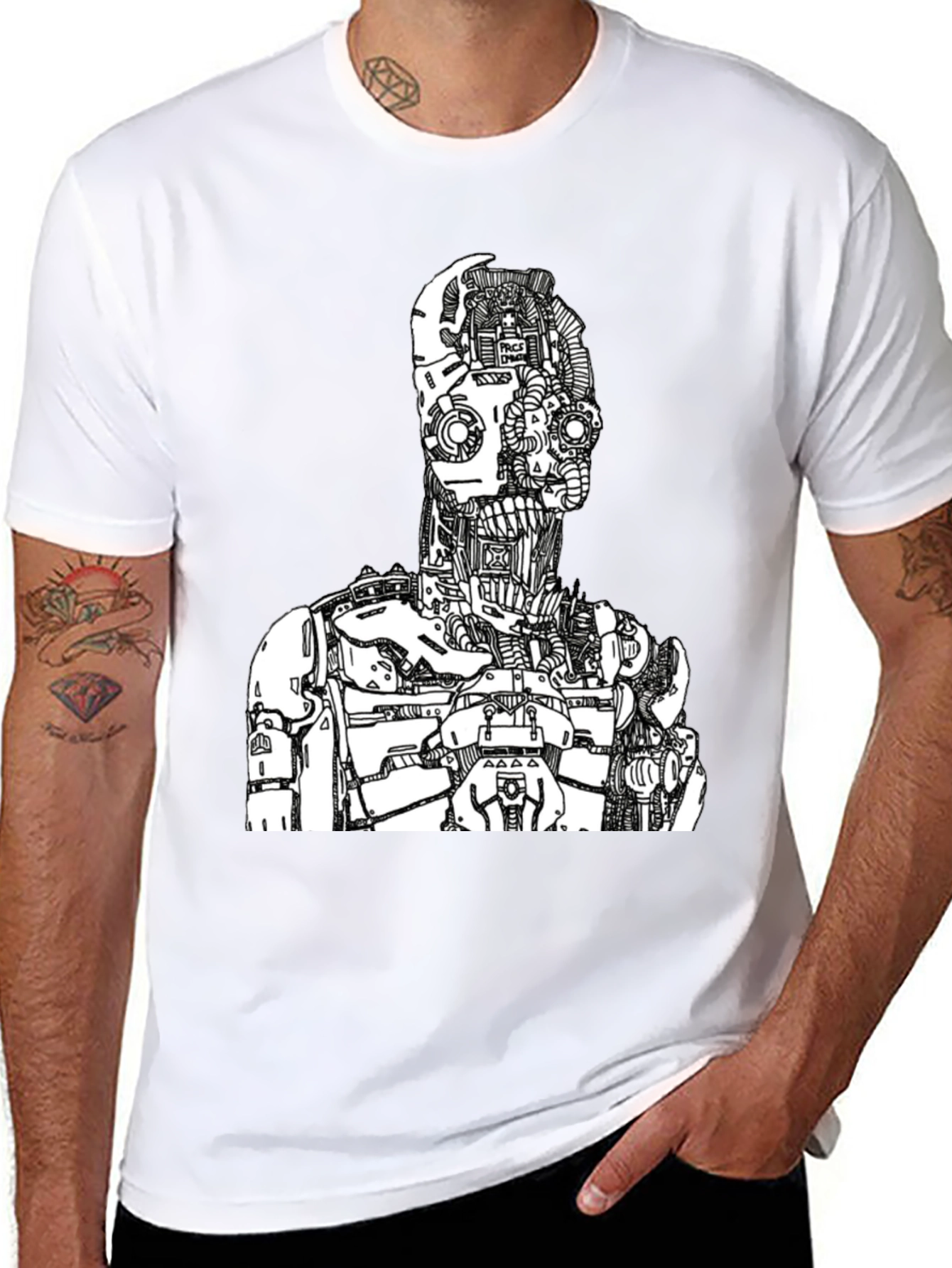 Black Robot Graphic Print Tee