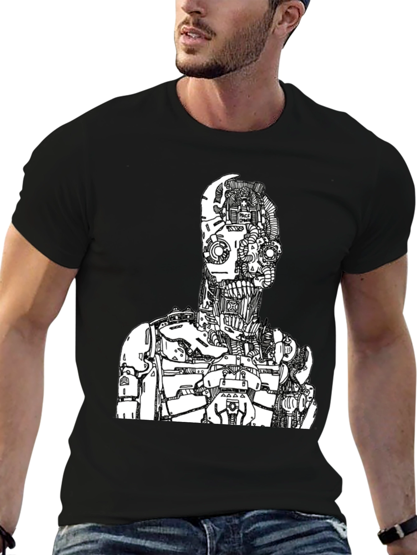 Black Robot Graphic Print Tee
