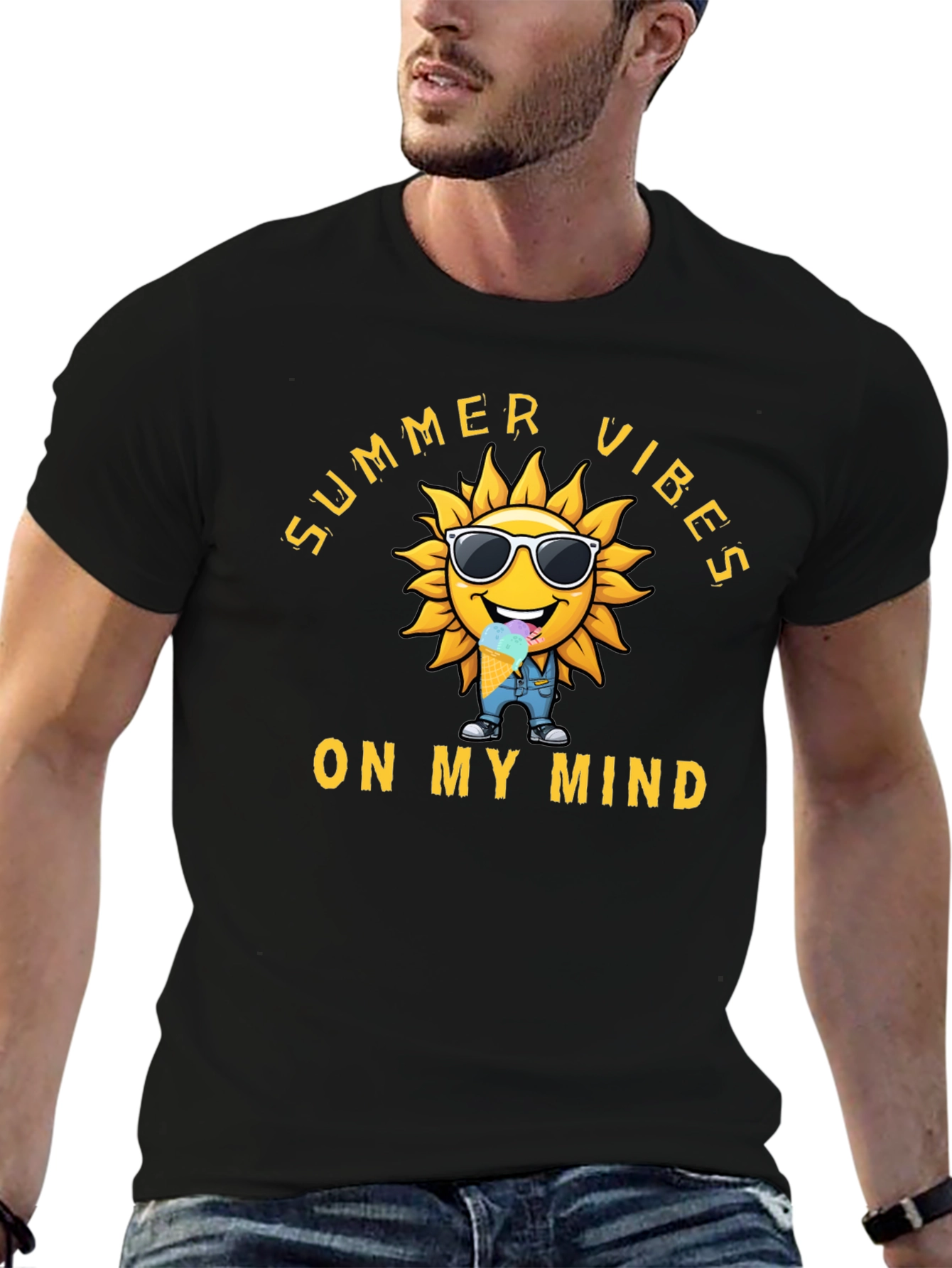 Summer Vibes Graphic Tee - Mens Black T-Shirt