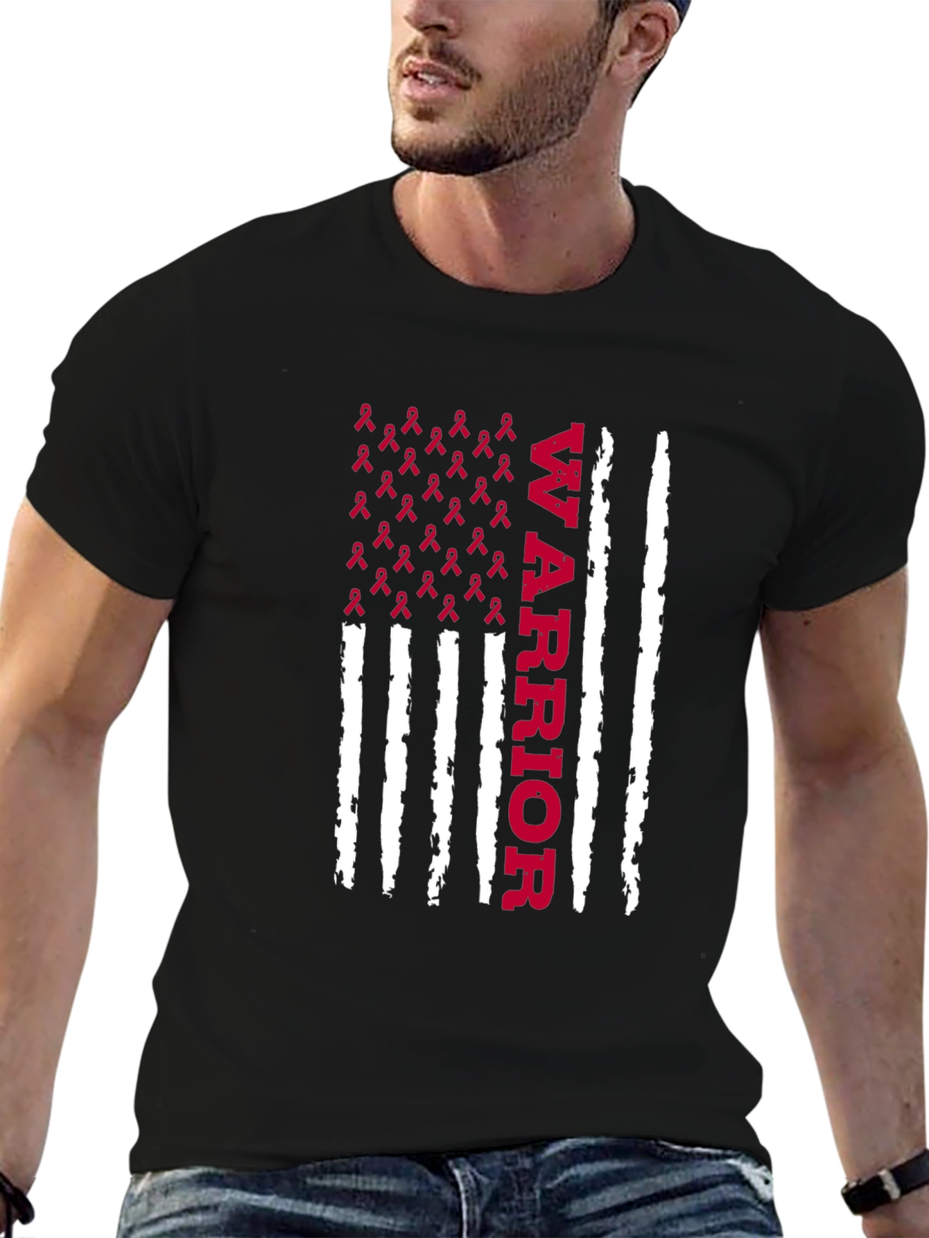 Warrior Ribbon Flag Graphic Tee - Cancer Awareness