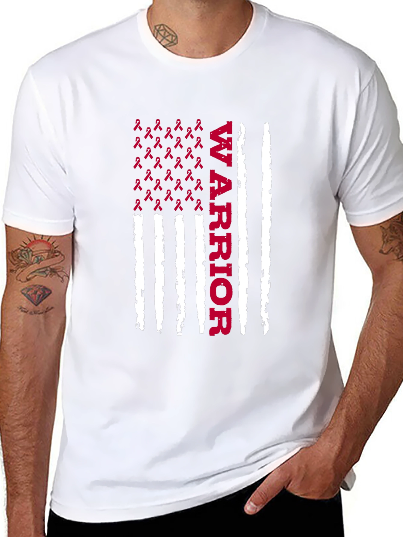 Warrior Ribbon Flag Graphic Tee - Cancer Awareness