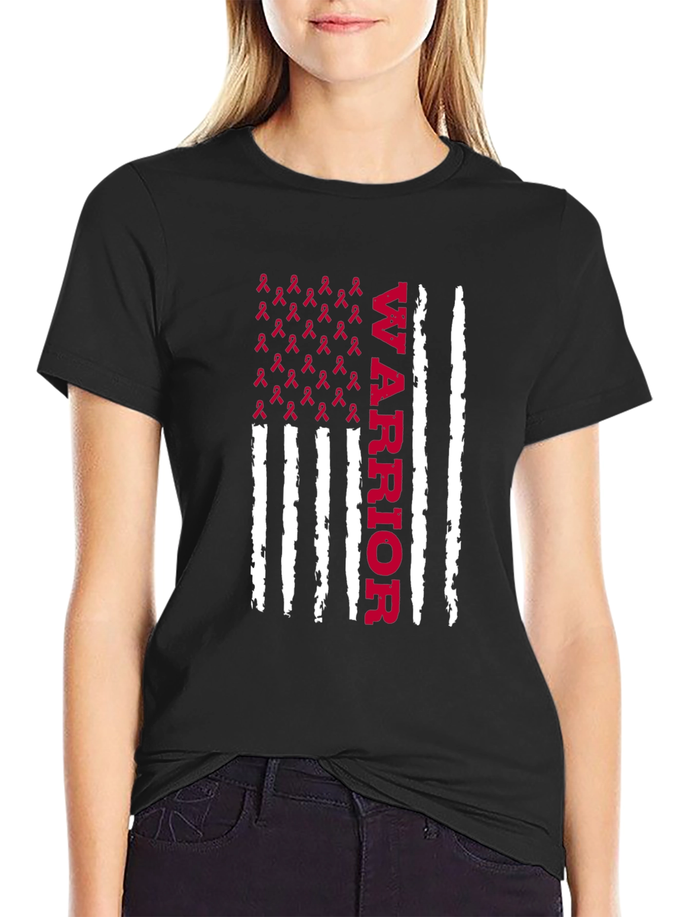 Warrior Ribbon Flag Graphic Tee - Cancer Awareness