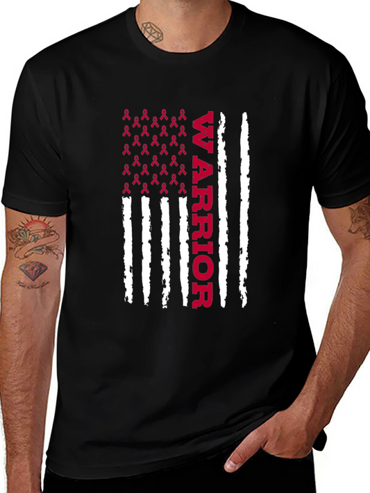 Warrior Ribbon Flag Graphic Tee - Cancer Awareness