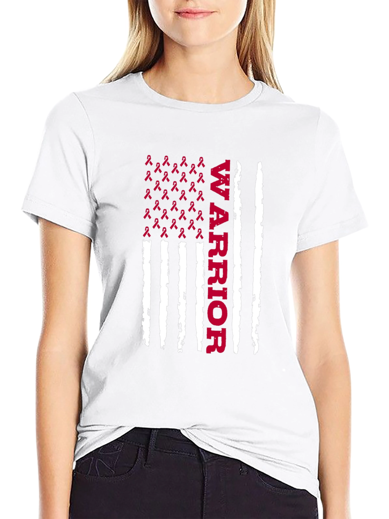Warrior Ribbon Flag Graphic Tee - Cancer Awareness