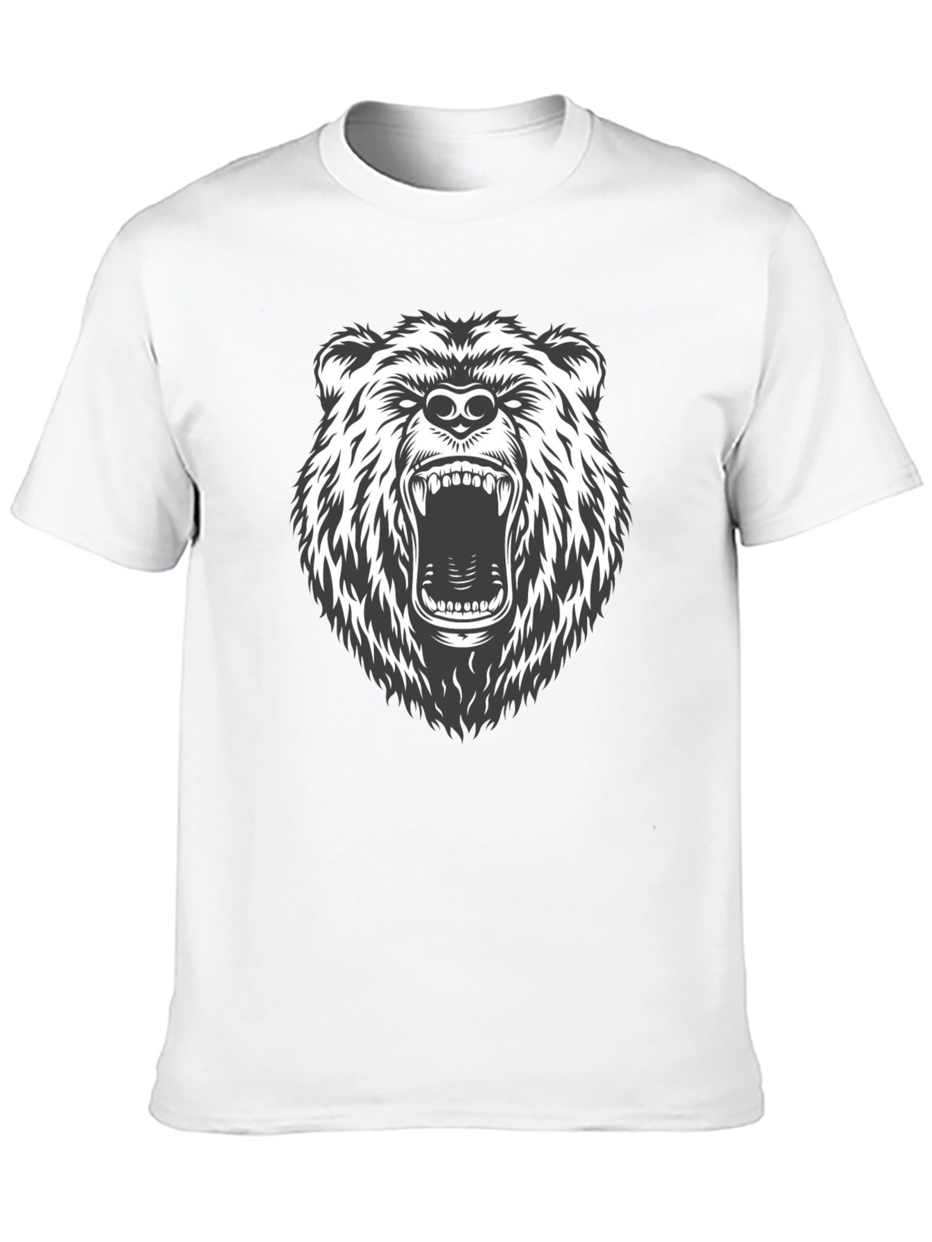 Mens Black T-Shirt with Roaring Bear Graphic