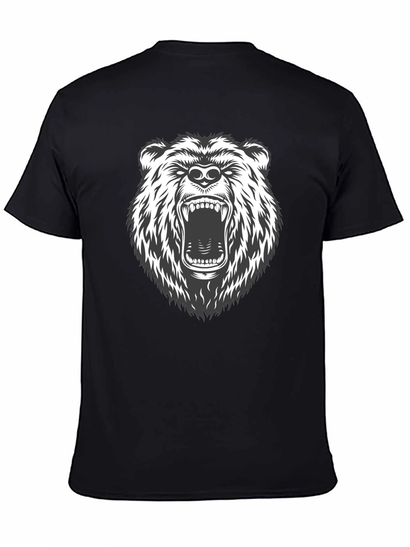 Mens Black T-Shirt with Roaring Bear Graphic
