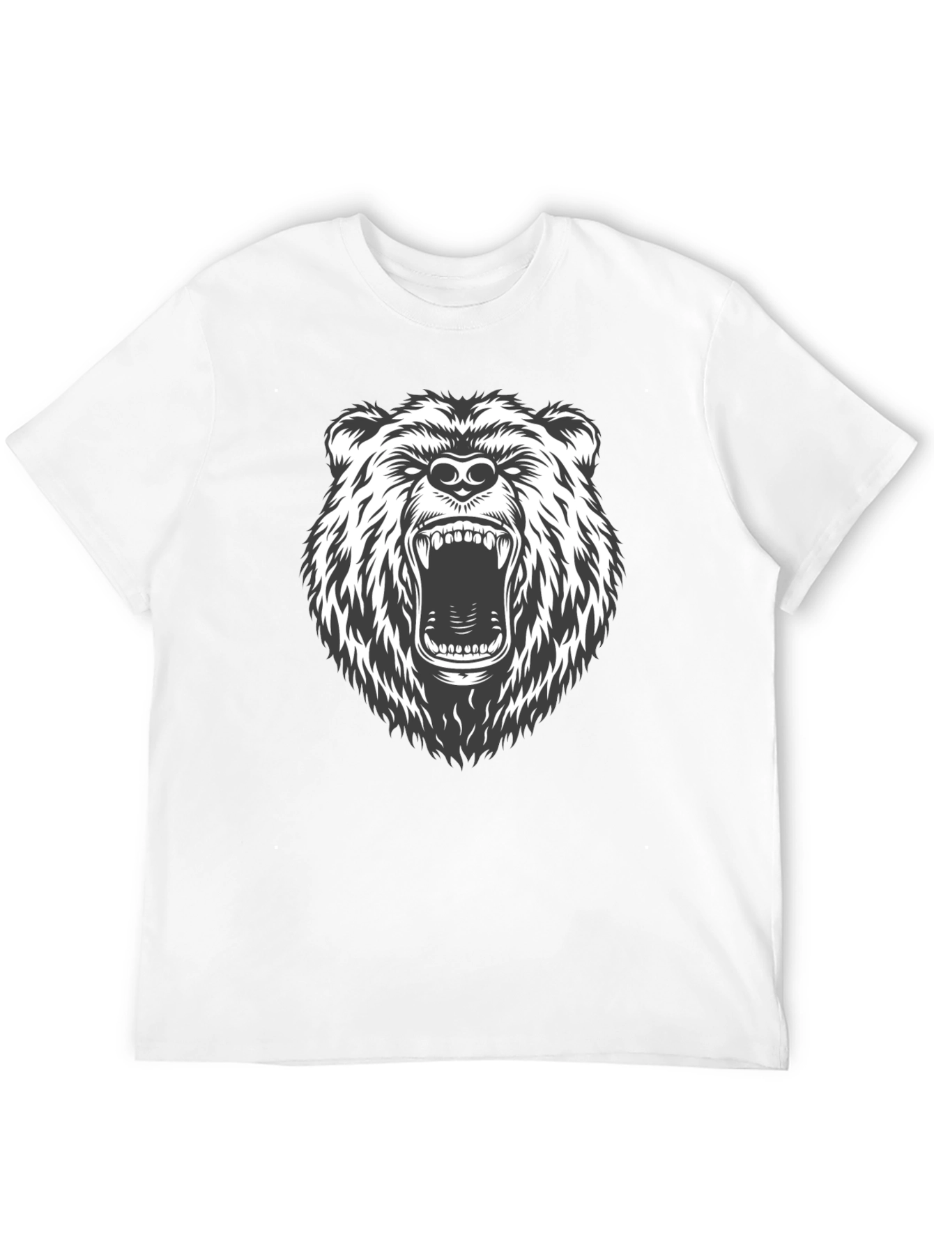 Mens Black T-Shirt with Roaring Bear Graphic