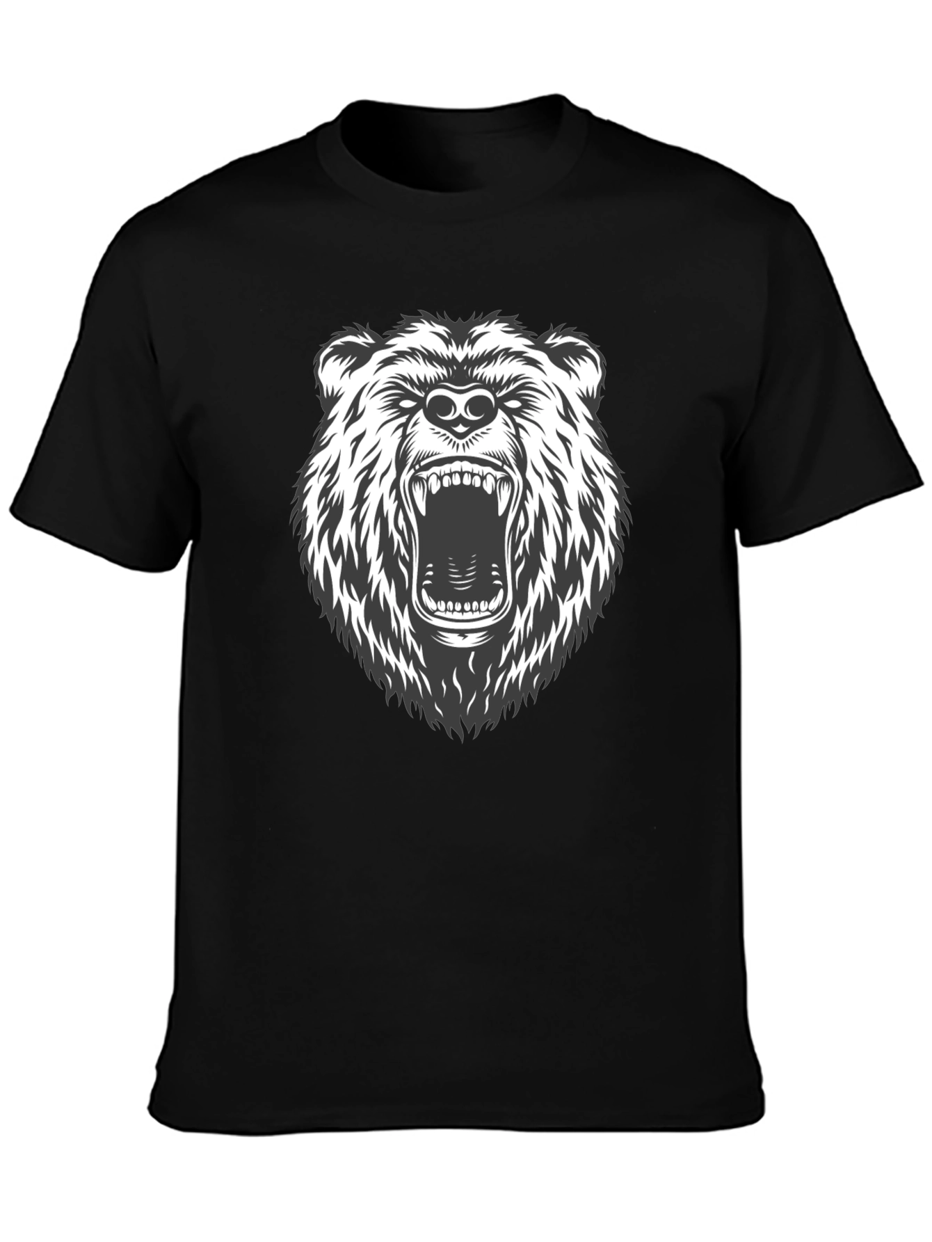 Mens Black T-Shirt with Roaring Bear Graphic