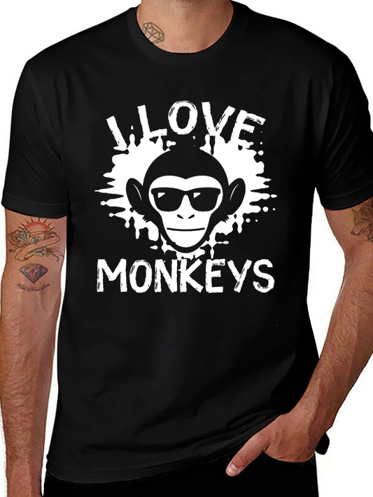 I Love Monkeys T-Shirt Black Cotton Graphic Tee