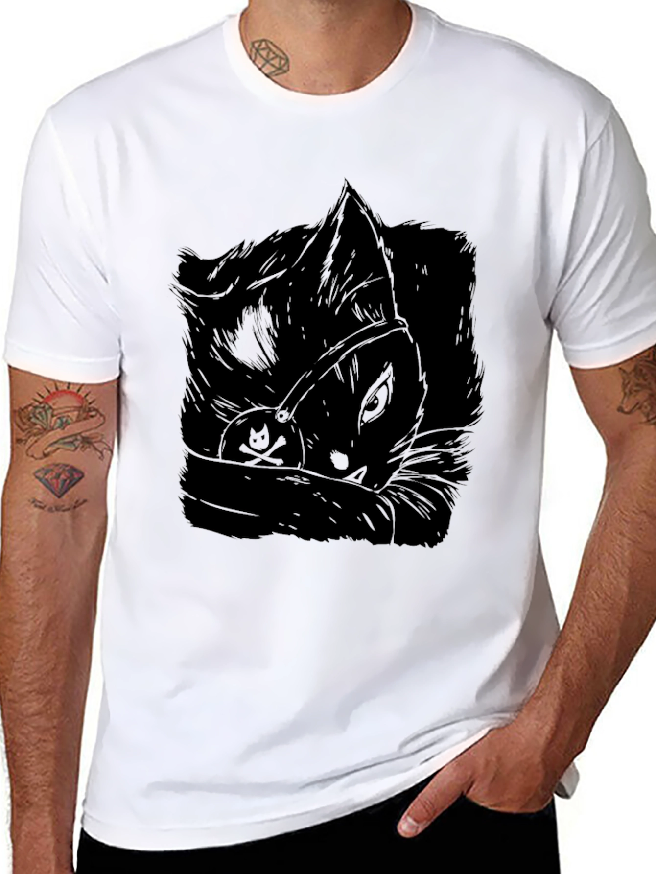 Pirate Cat Black T-Shirt - Mens Graphic Tee