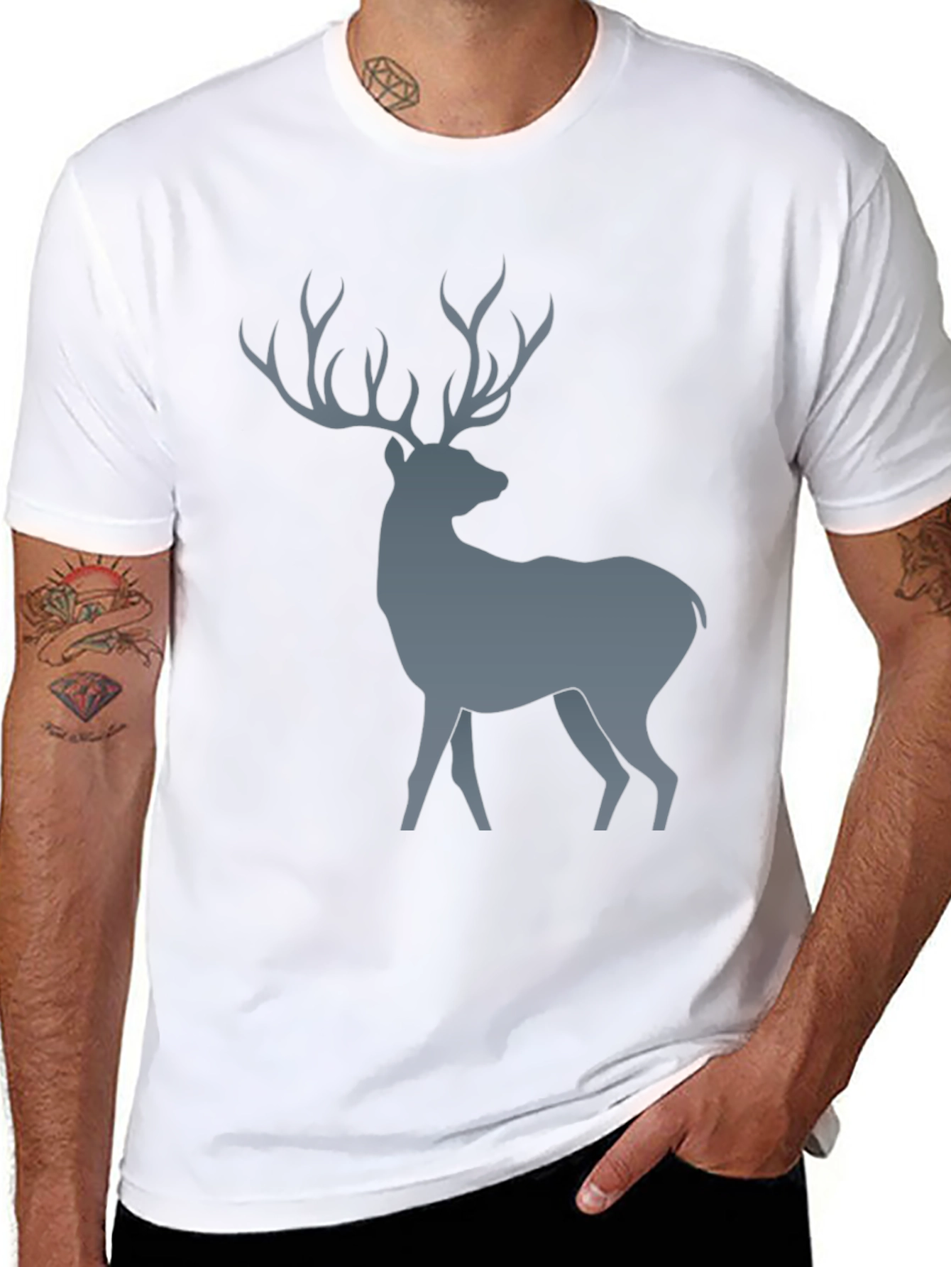 Deer Graphic Print Black T-Shirt