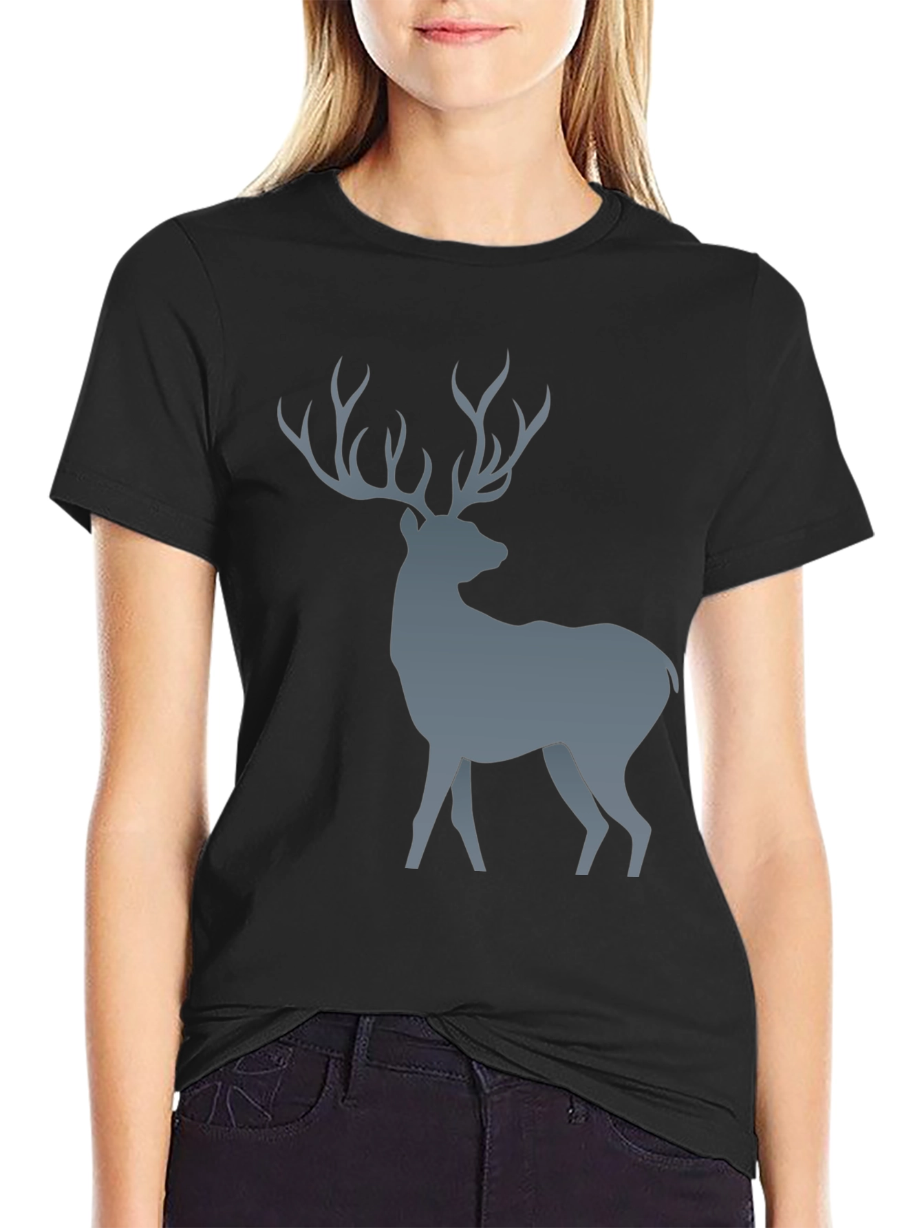Deer Graphic Print Black T-Shirt