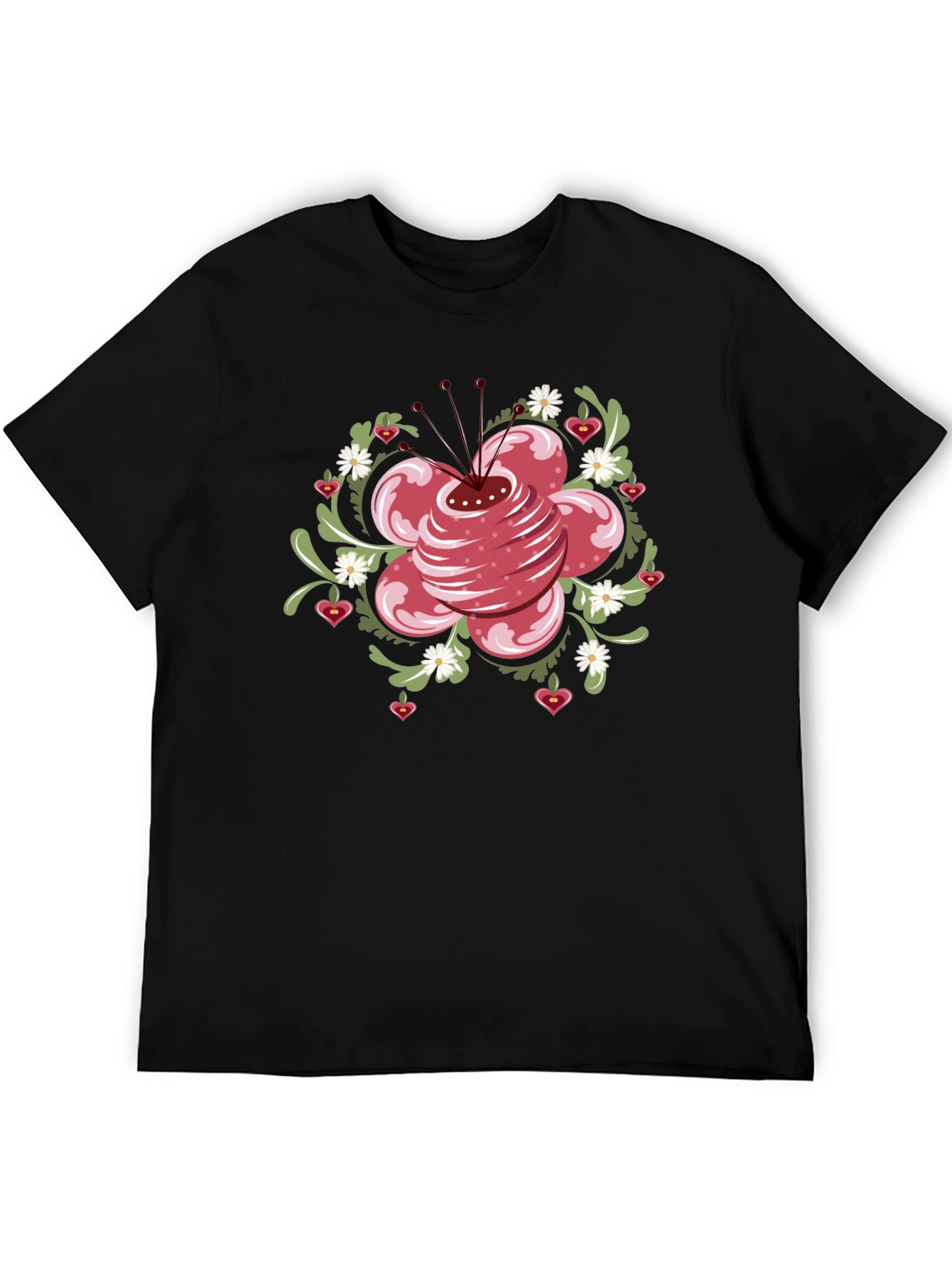 Floral Heart T-Shirt - Black