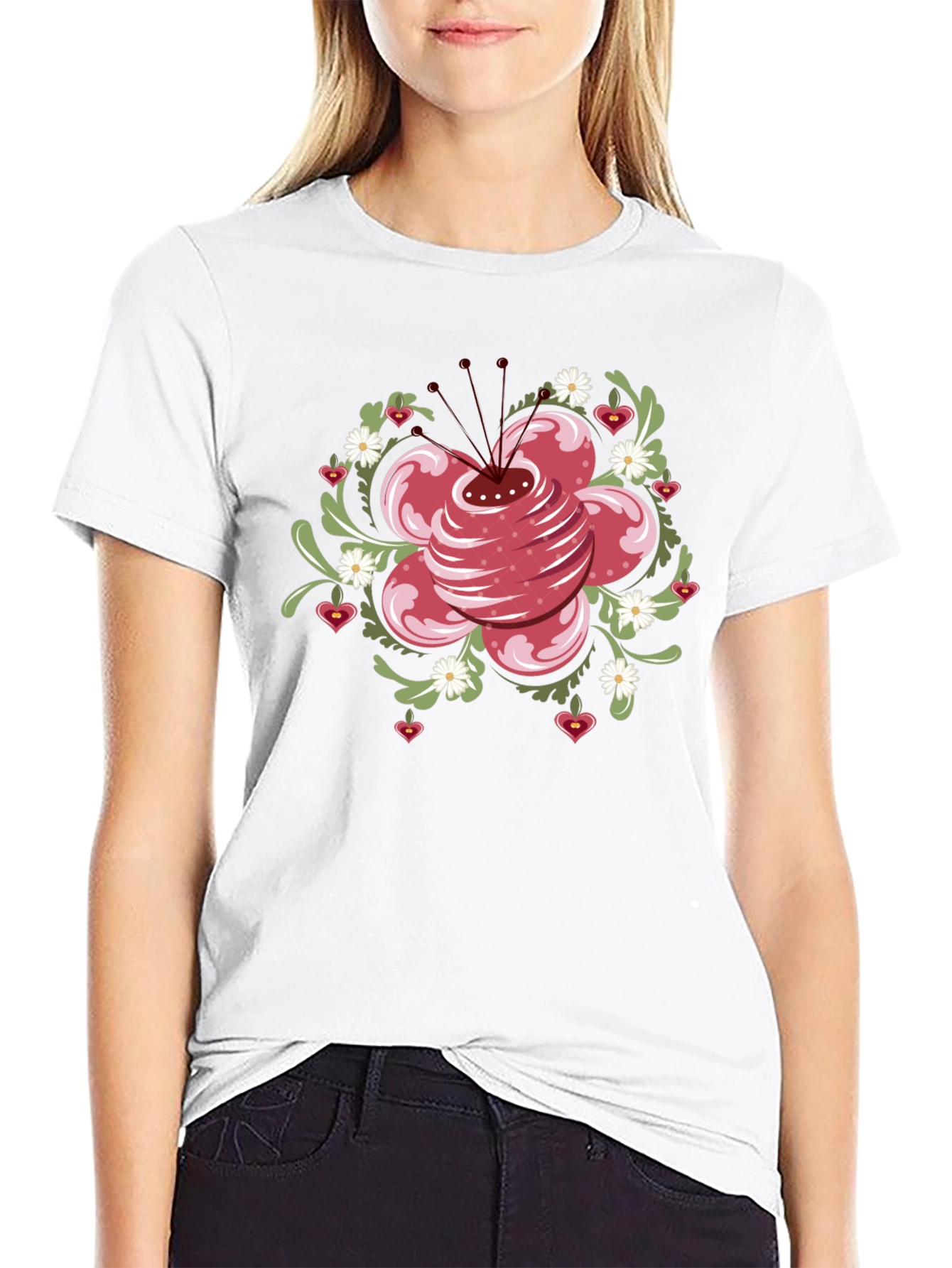 Floral Heart T-Shirt - Black