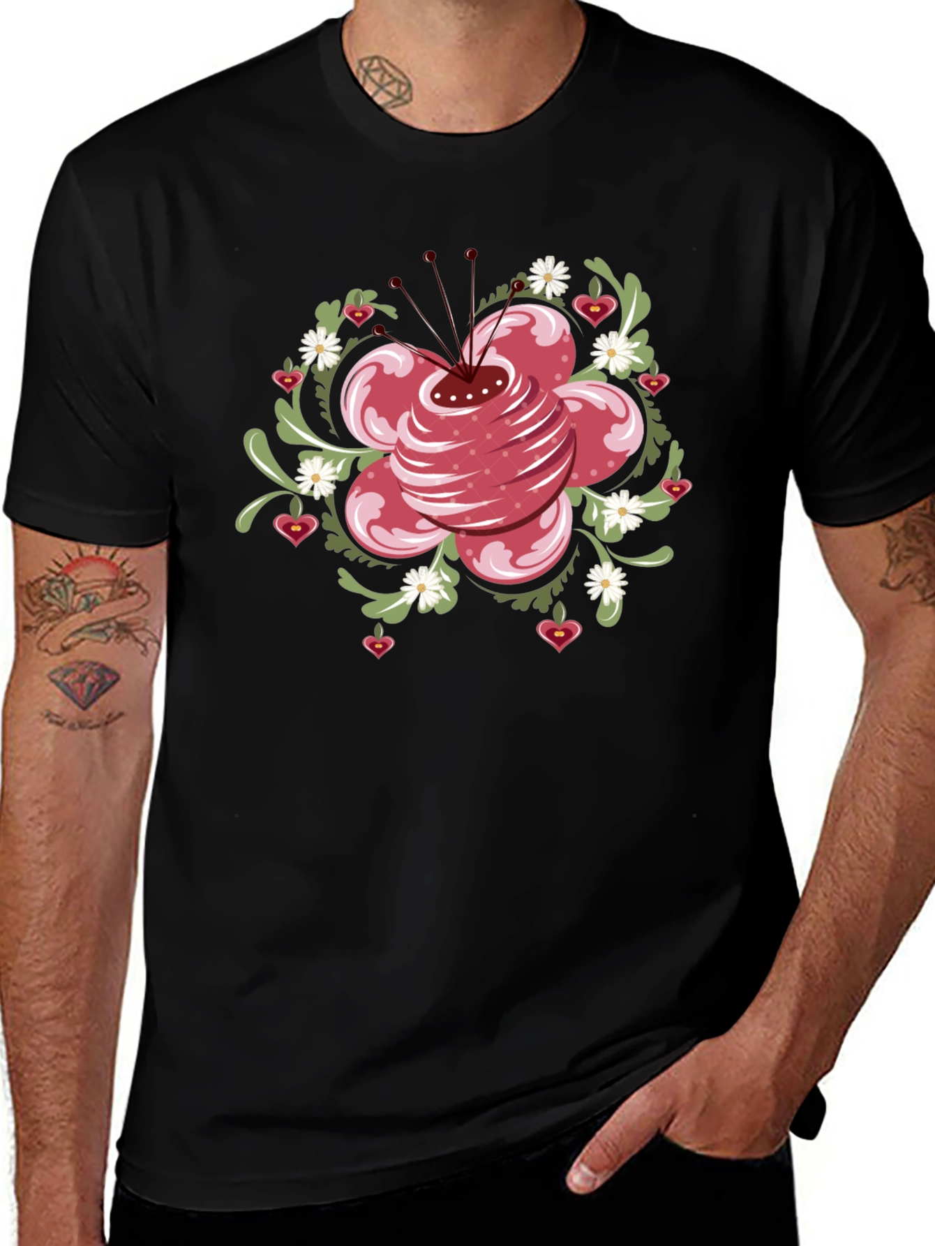 Floral Heart T-Shirt - Black