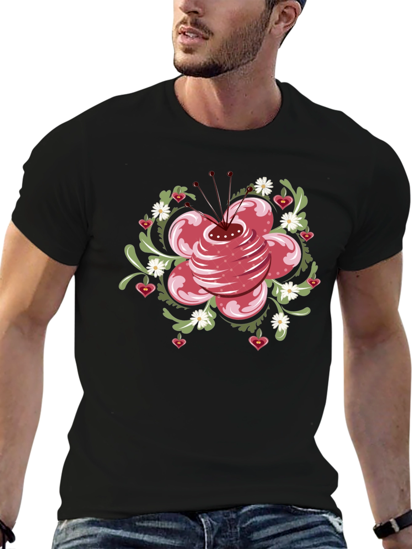 Floral Heart T-Shirt - Black
