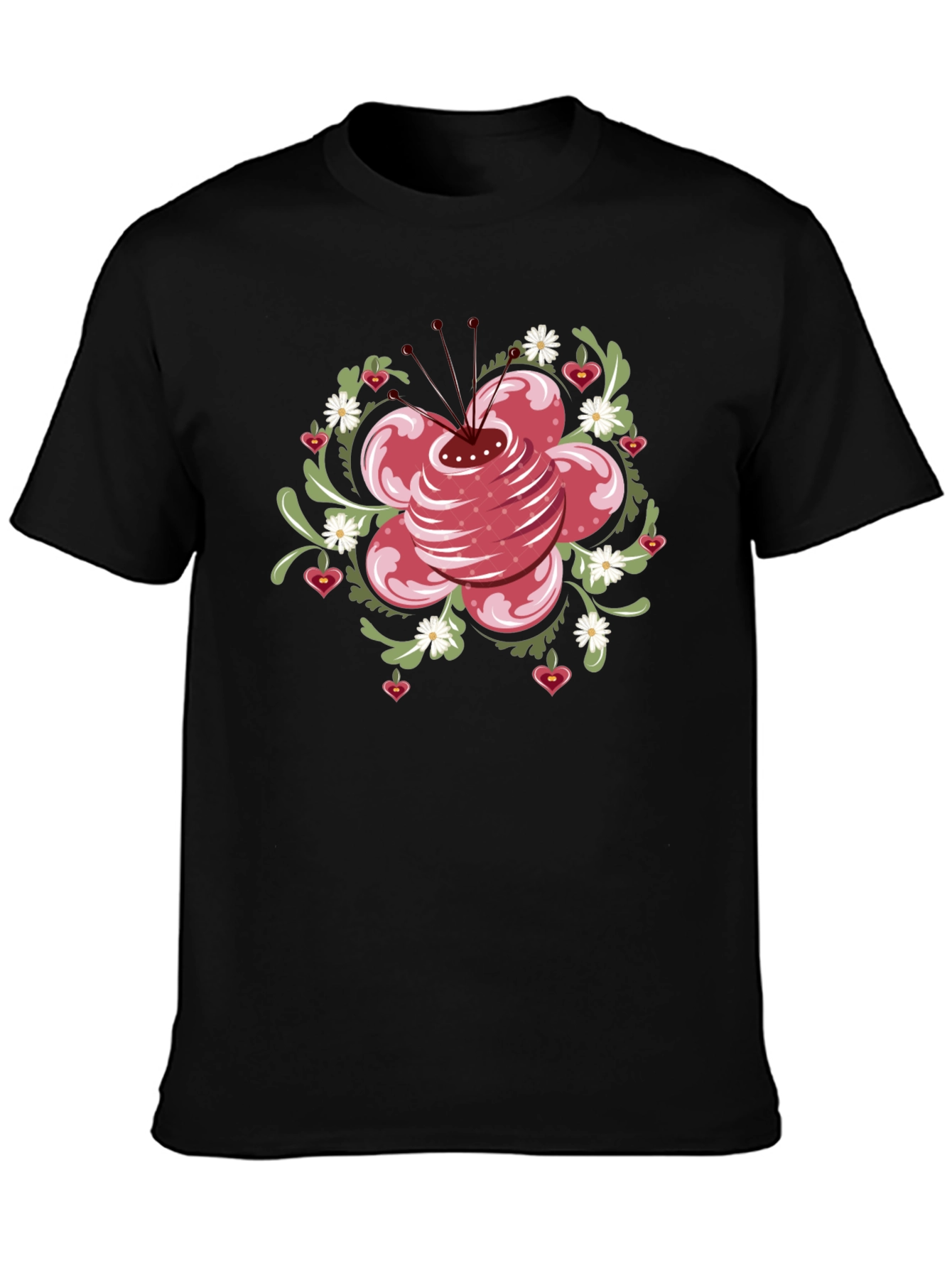 Floral Heart T-Shirt - Black