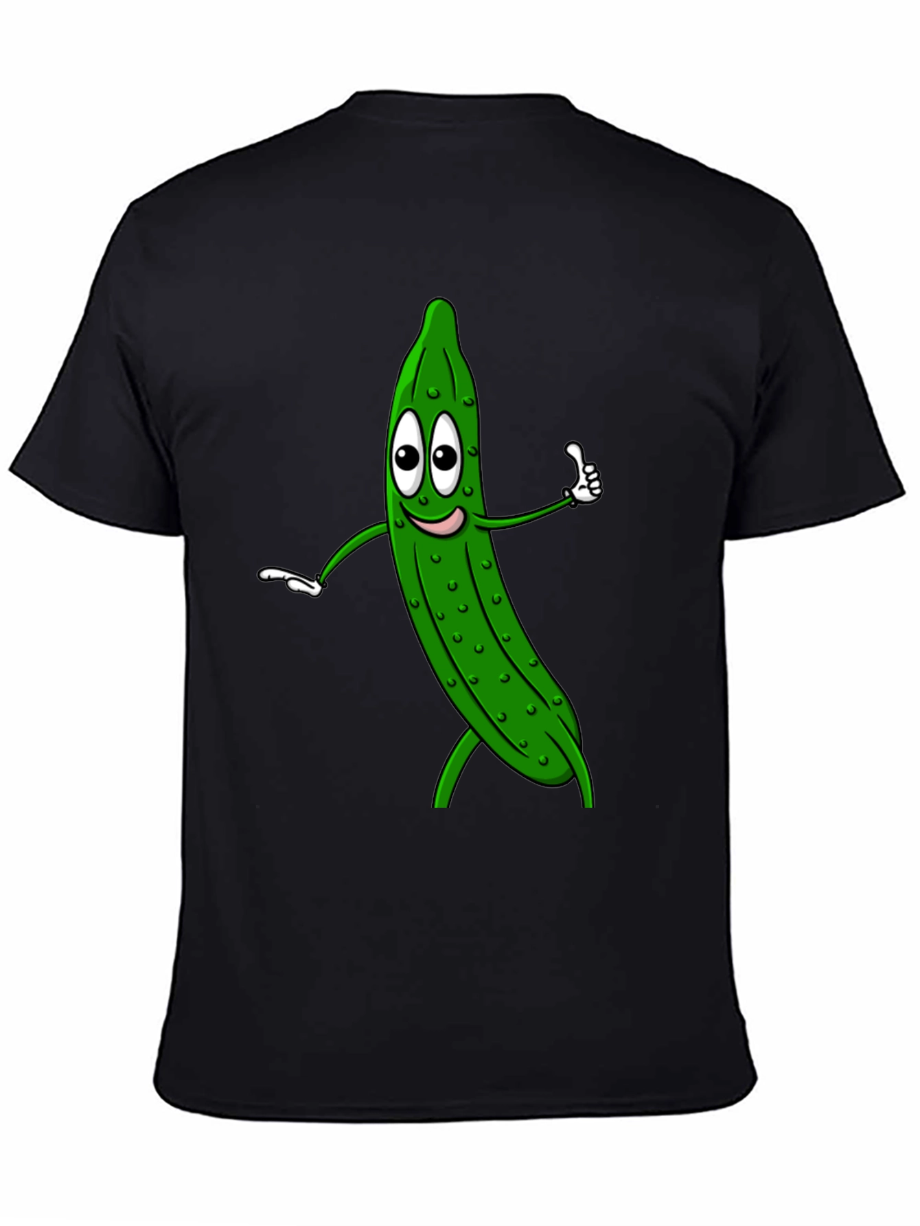Funny Pickle Cartoon Black T-Shirt
