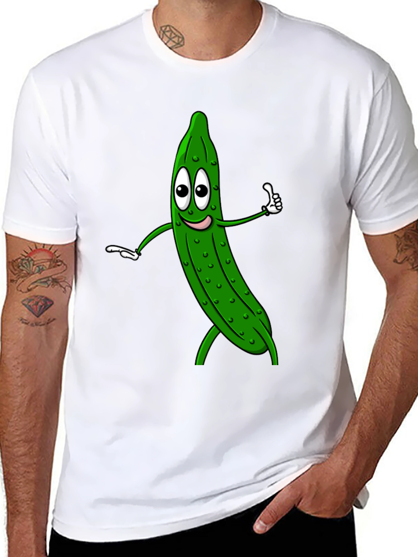 Funny Pickle Cartoon Black T-Shirt