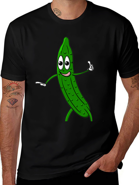 Funny Pickle Cartoon Black T-Shirt