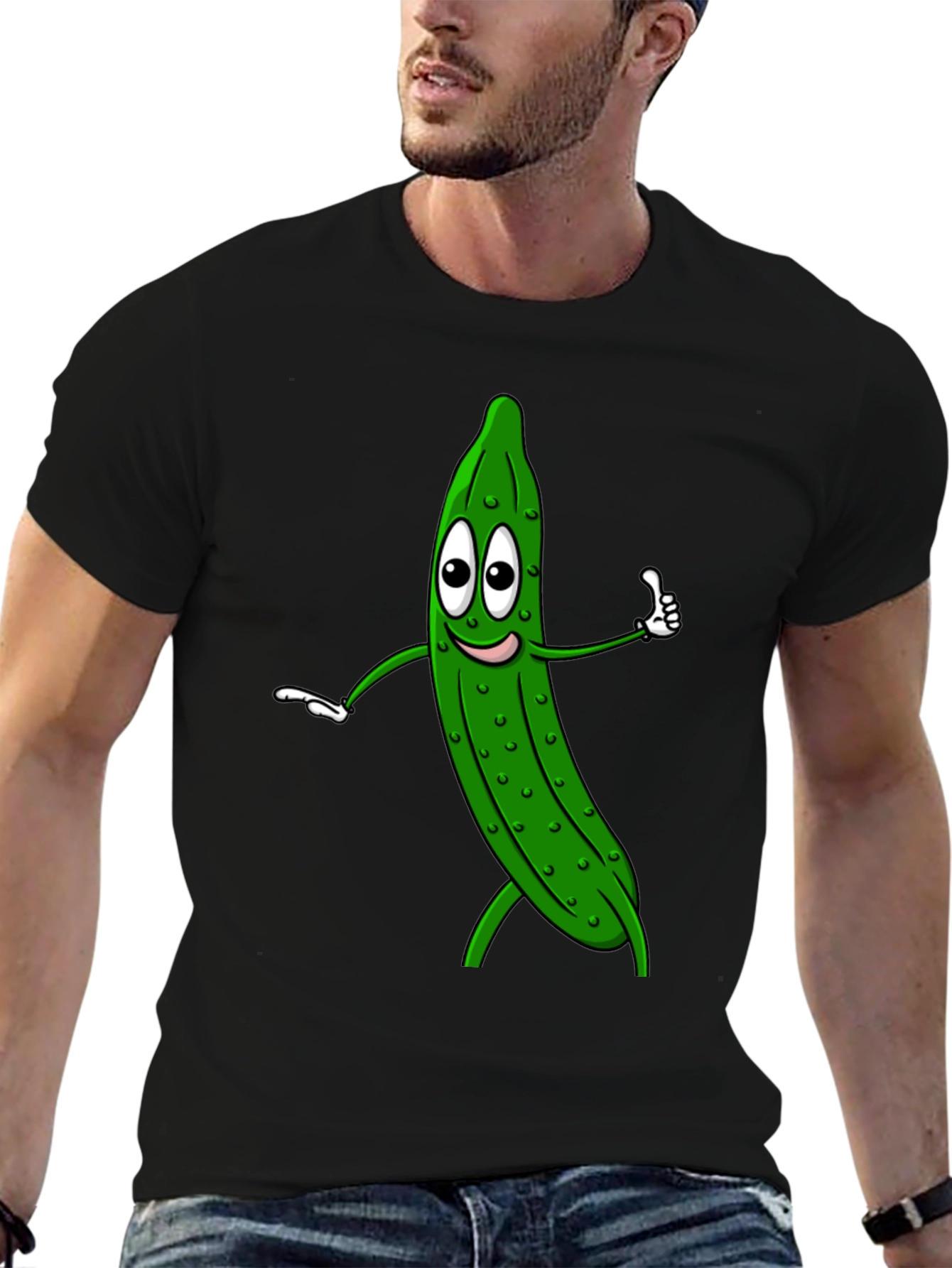 Funny Pickle Cartoon Black T-Shirt