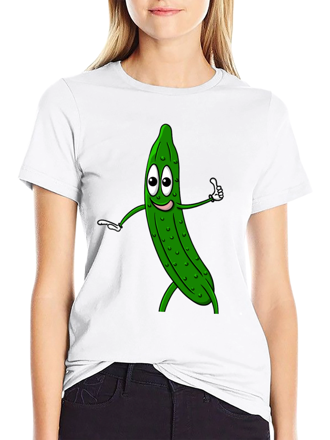 Funny Pickle Cartoon Black T-Shirt