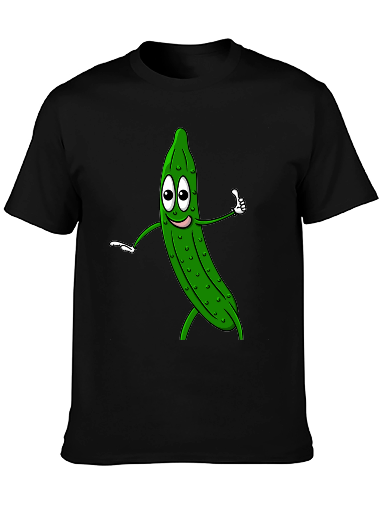 Funny Pickle Cartoon Black T-Shirt