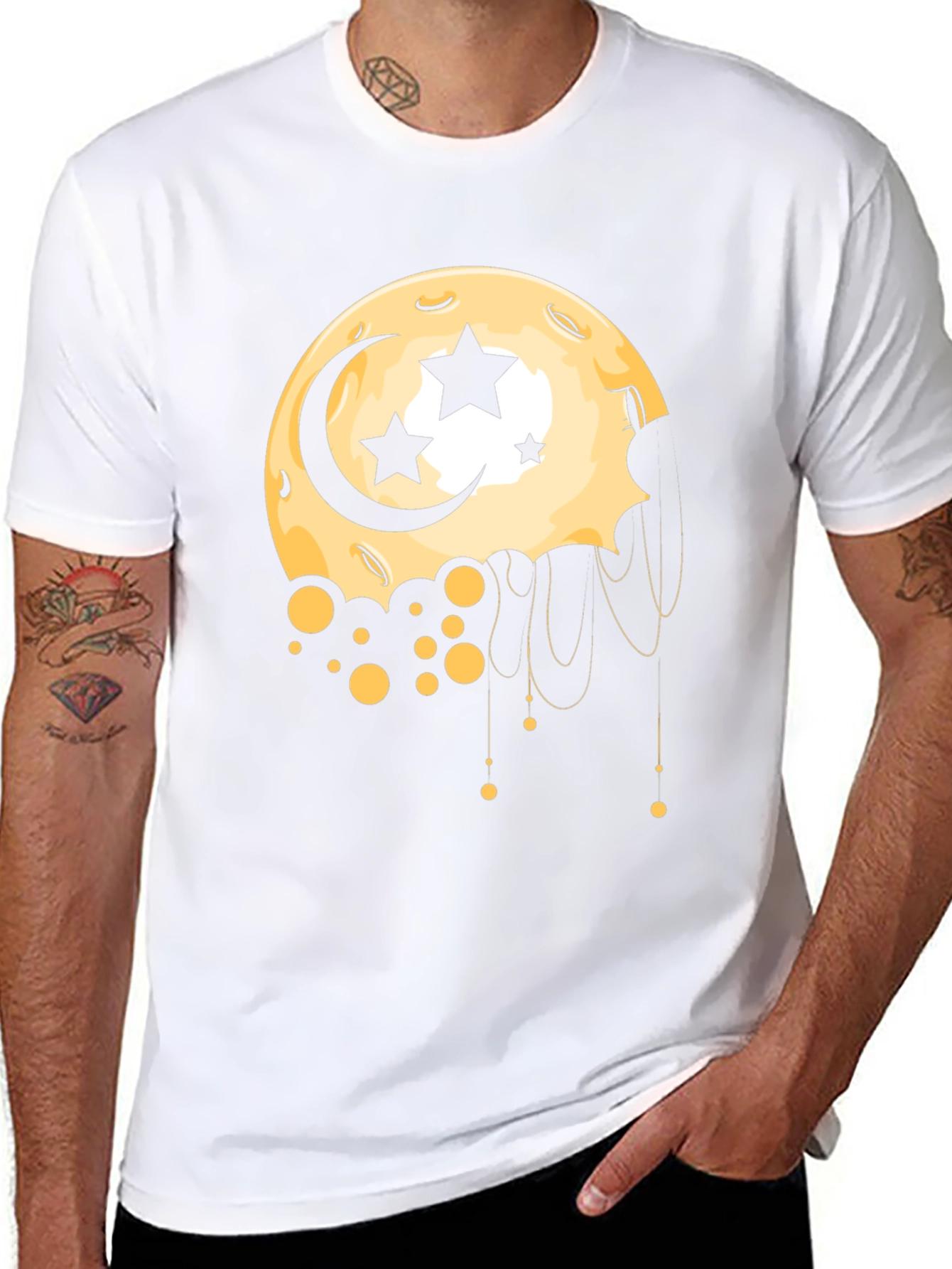 Moon Stars Graphic Tee - Black Cotton T-Shirt