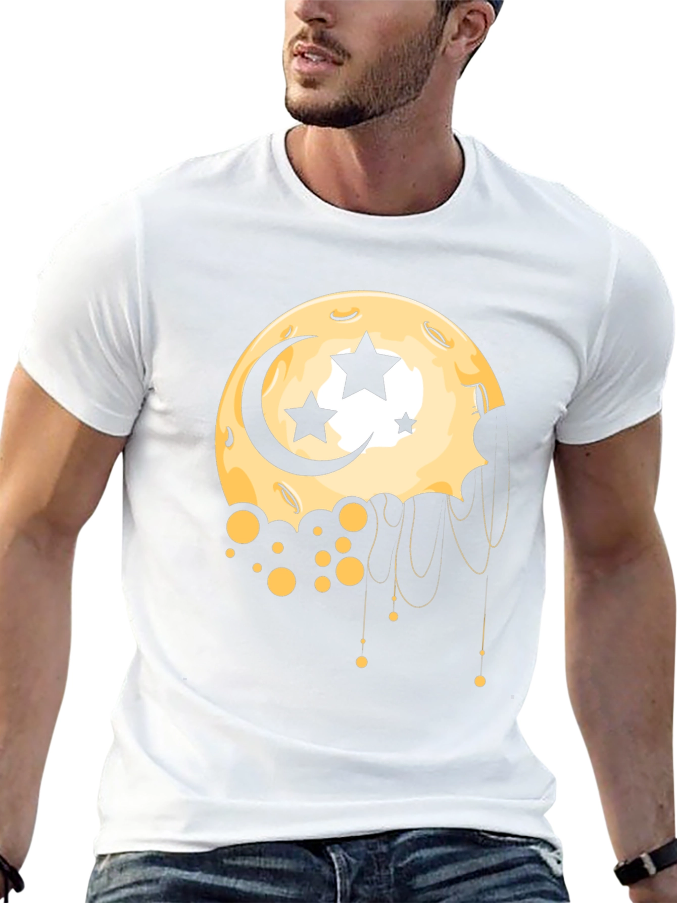 Moon Stars Graphic Tee - Black Cotton T-Shirt