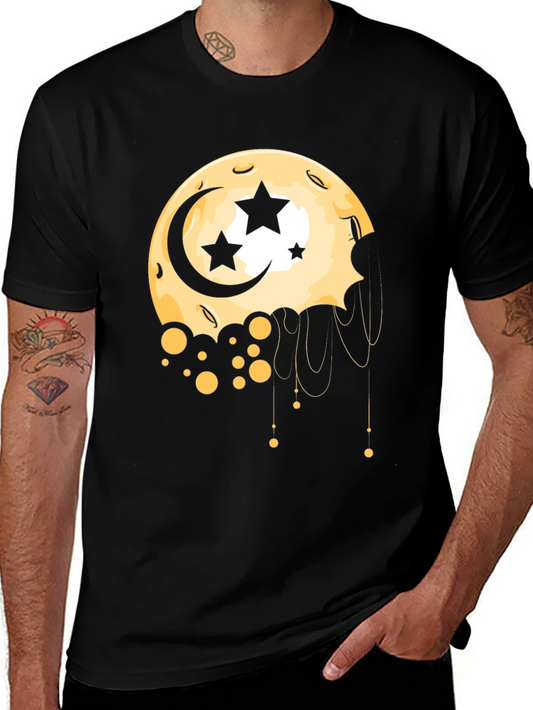 Moon Stars Graphic Tee - Black Cotton T-Shirt