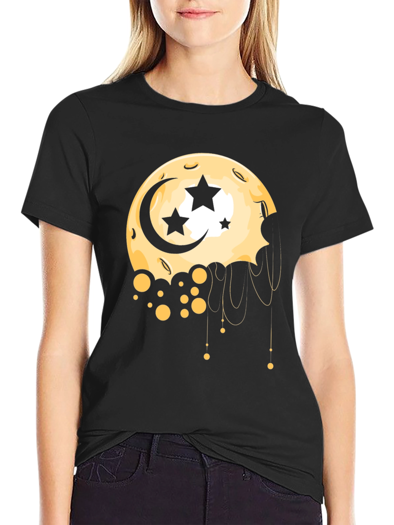 Moon Stars Graphic Tee - Black Cotton T-Shirt