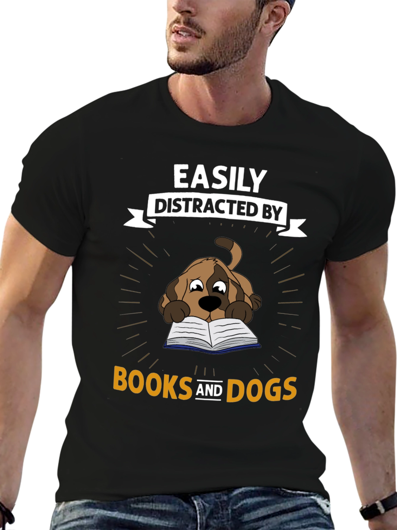Easily Distracted By Books and Dogs T-Shirt