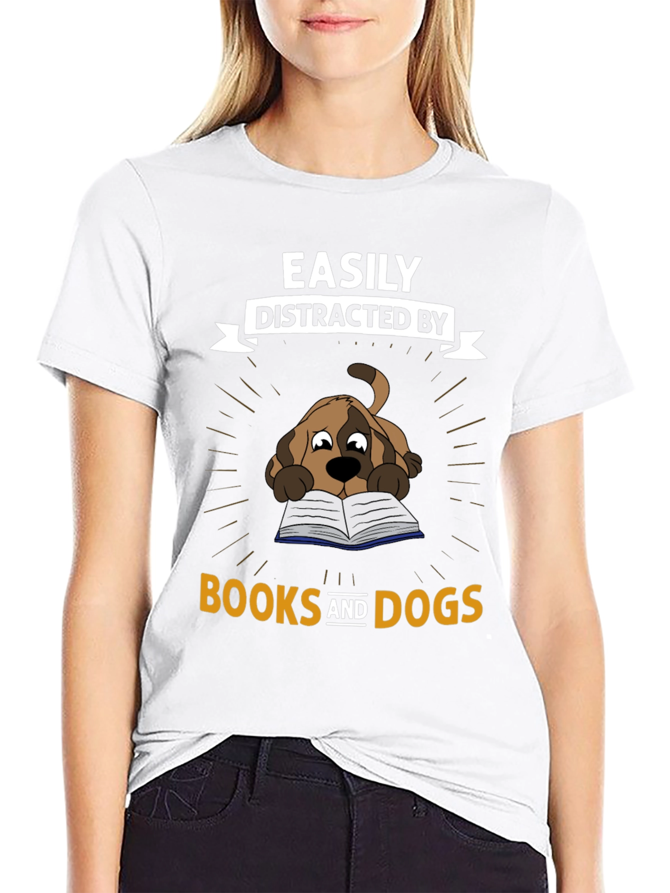 Easily Distracted By Books and Dogs T-Shirt