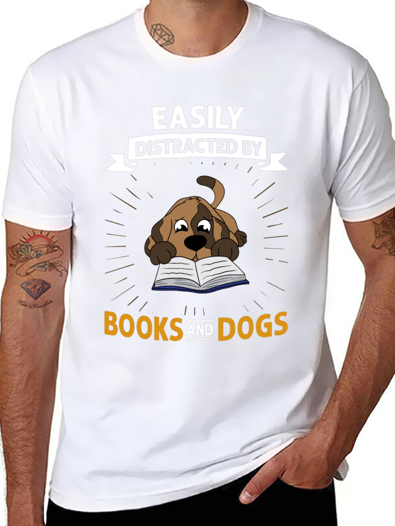 Easily Distracted By Books and Dogs T-Shirt