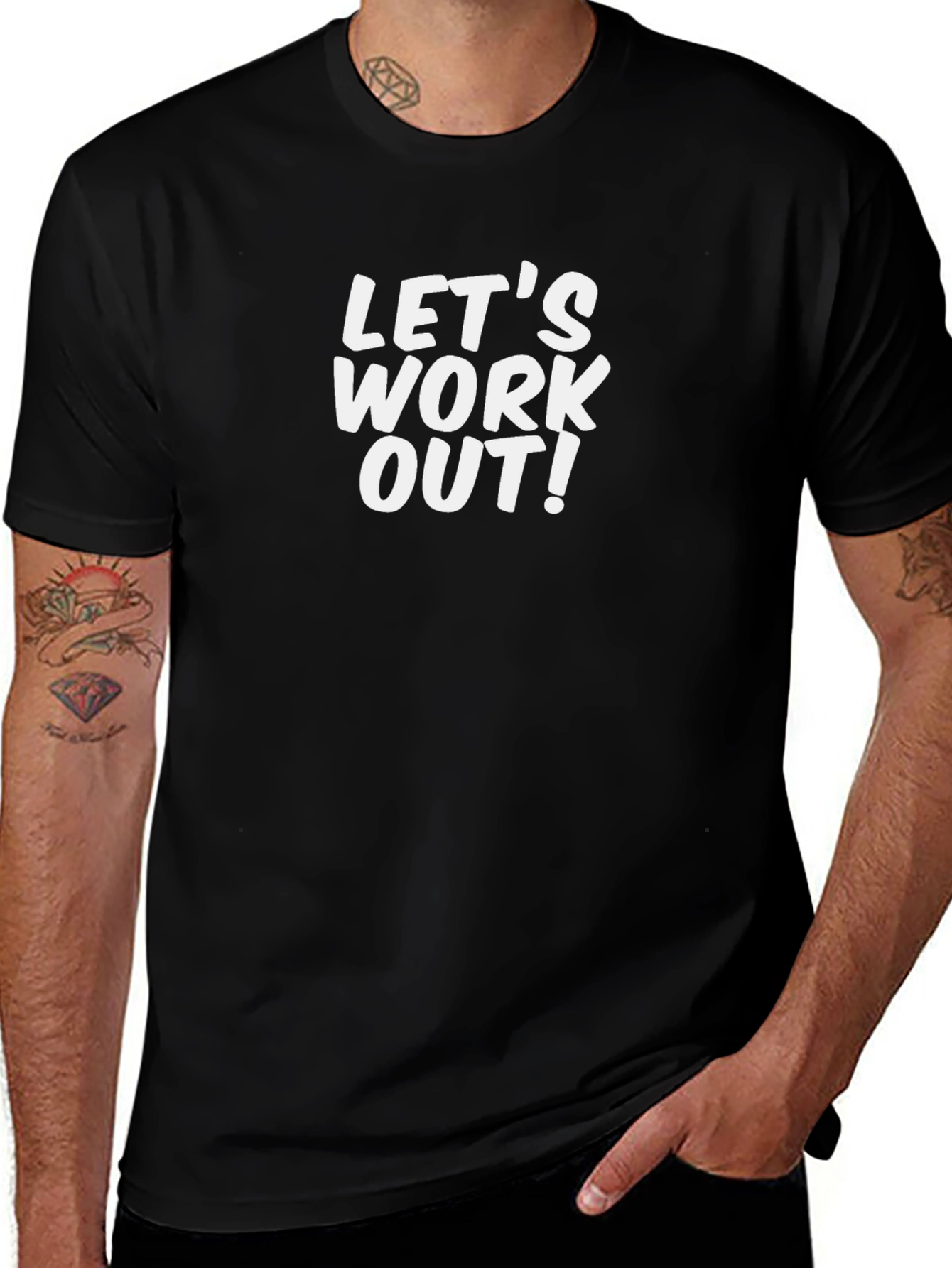 Lets Work Out! Black Graphic T-Shirt