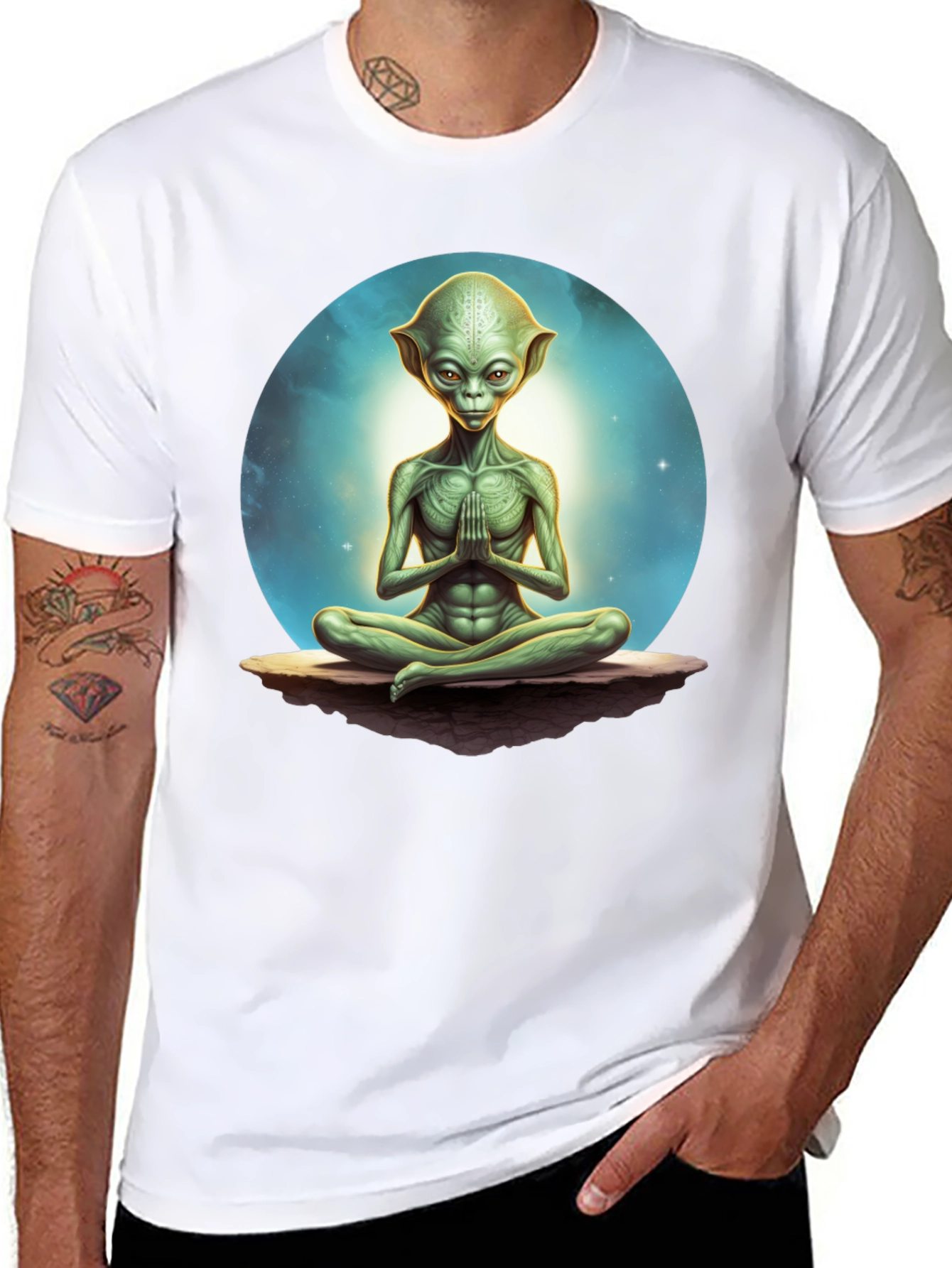Meditating Alien Graphic Tee - Black