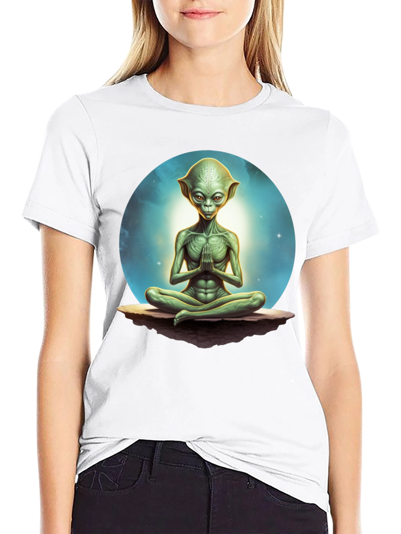 Meditating Alien Graphic Tee - Black