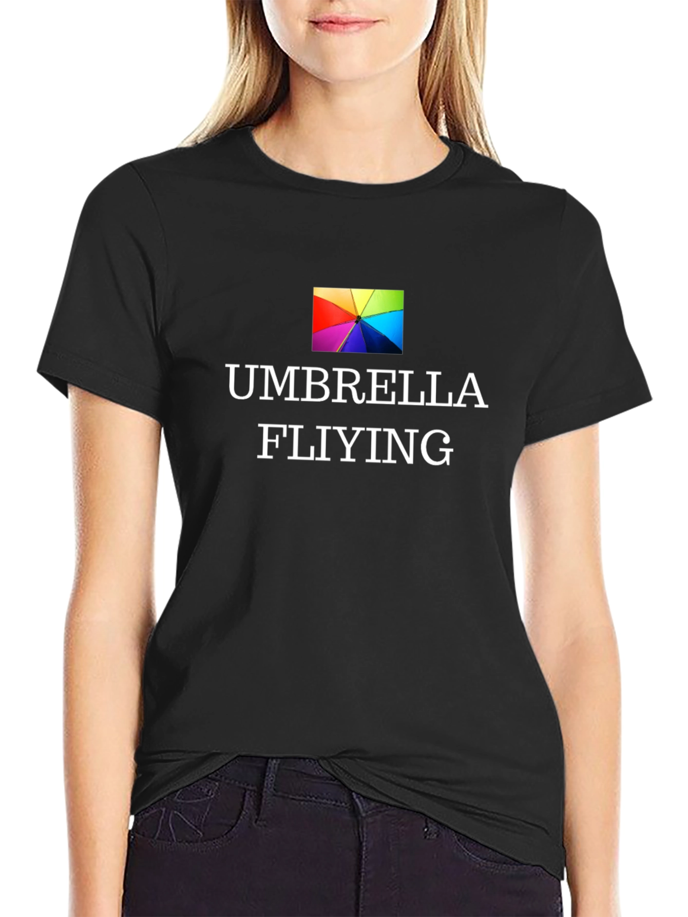 Umbrella Flying Graphic Black T-Shirt
