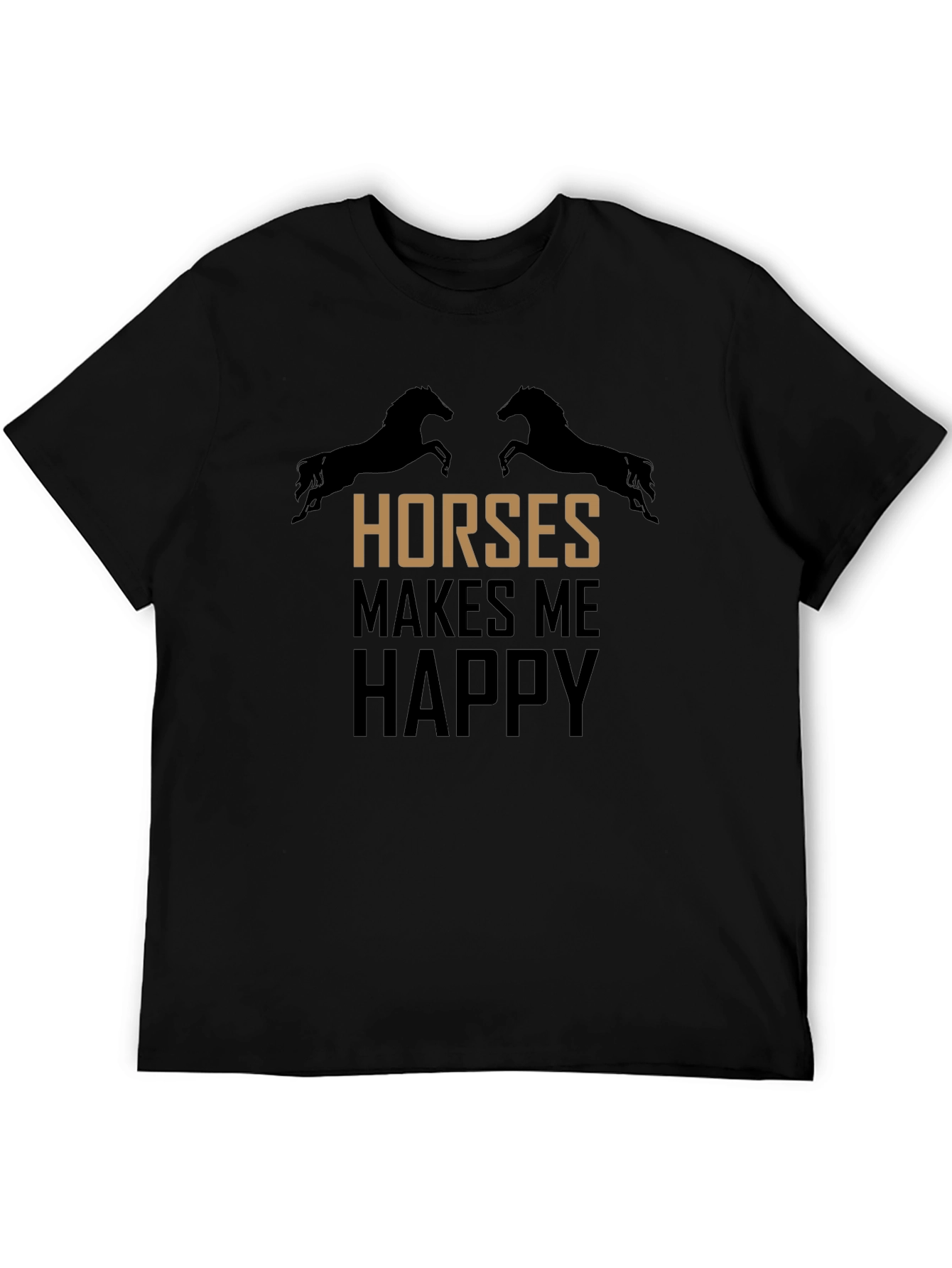 Horses Make Me Happy Black T-Shirt