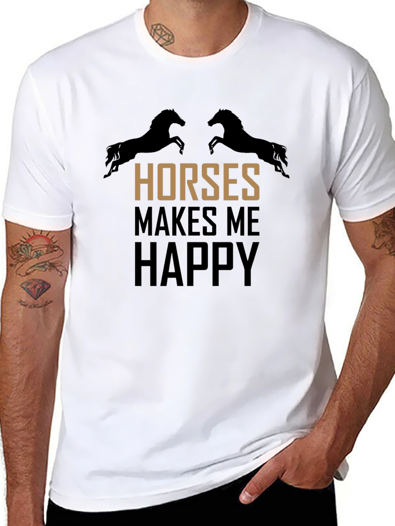 Horses Make Me Happy Black T-Shirt