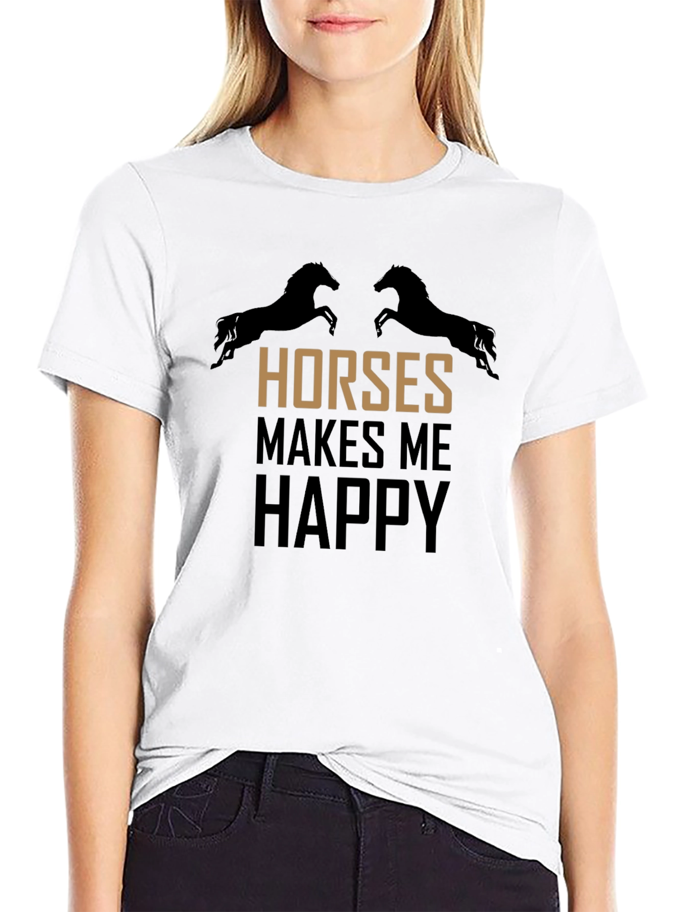 Horses Make Me Happy Black T-Shirt