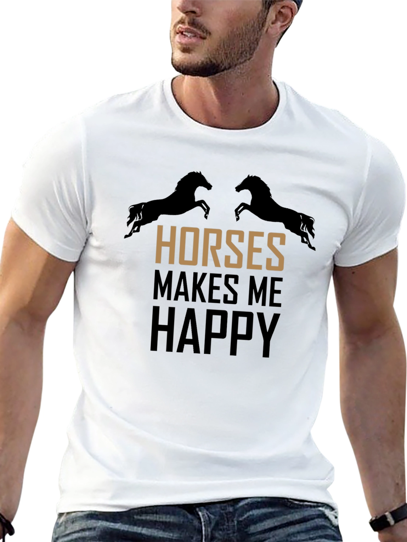 Horses Make Me Happy Black T-Shirt