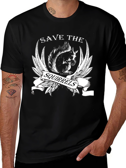 Save the Squirrels Graphic T-Shirt - Black Cotton Tee