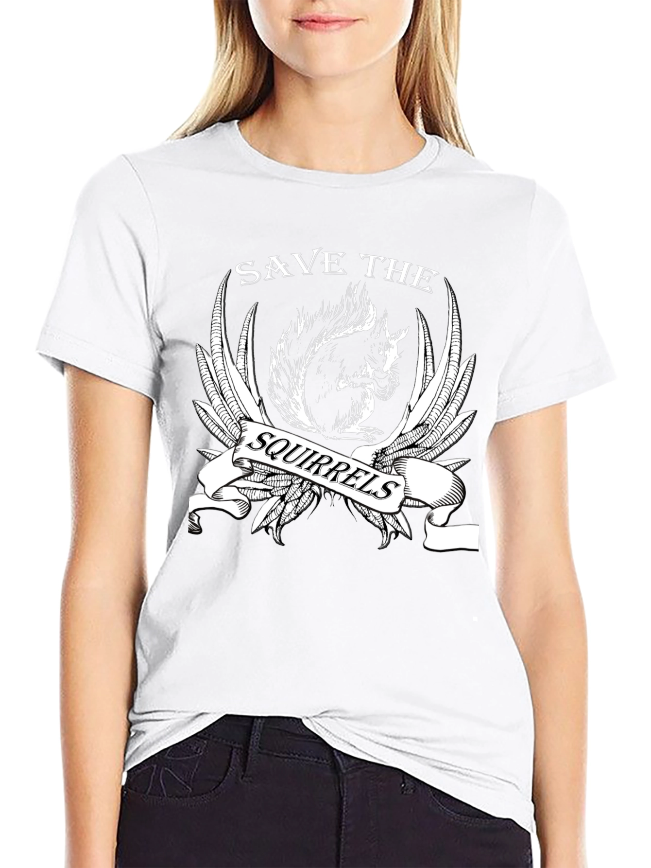 Save the Squirrels Graphic T-Shirt - Black Cotton Tee