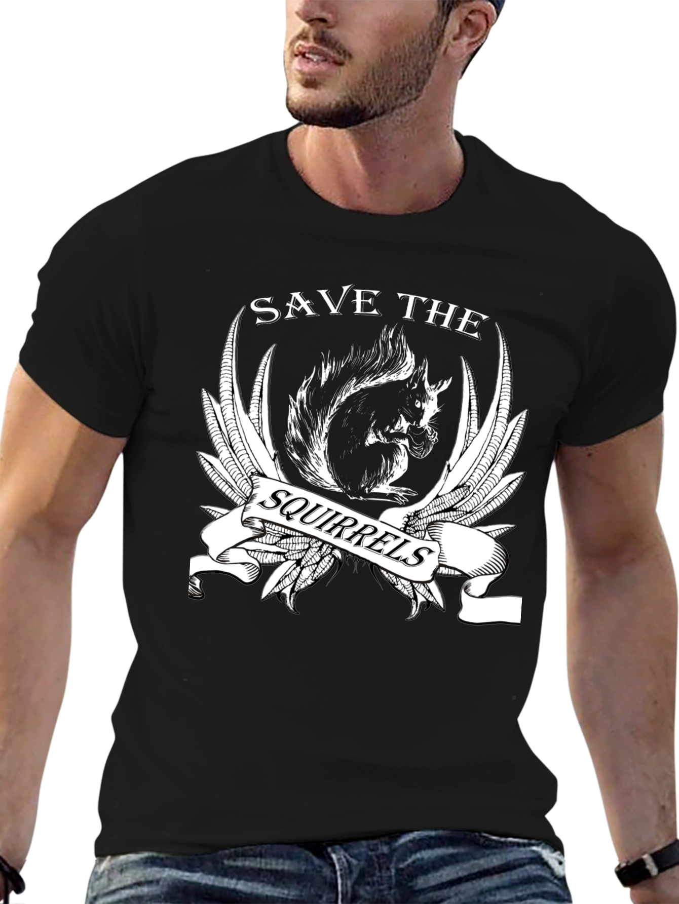 Save the Squirrels Graphic T-Shirt - Black Cotton Tee
